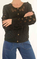 Initial - Cardigan midi macramè - Nero