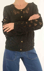 Initial - Cardigan midi macramè - Nero