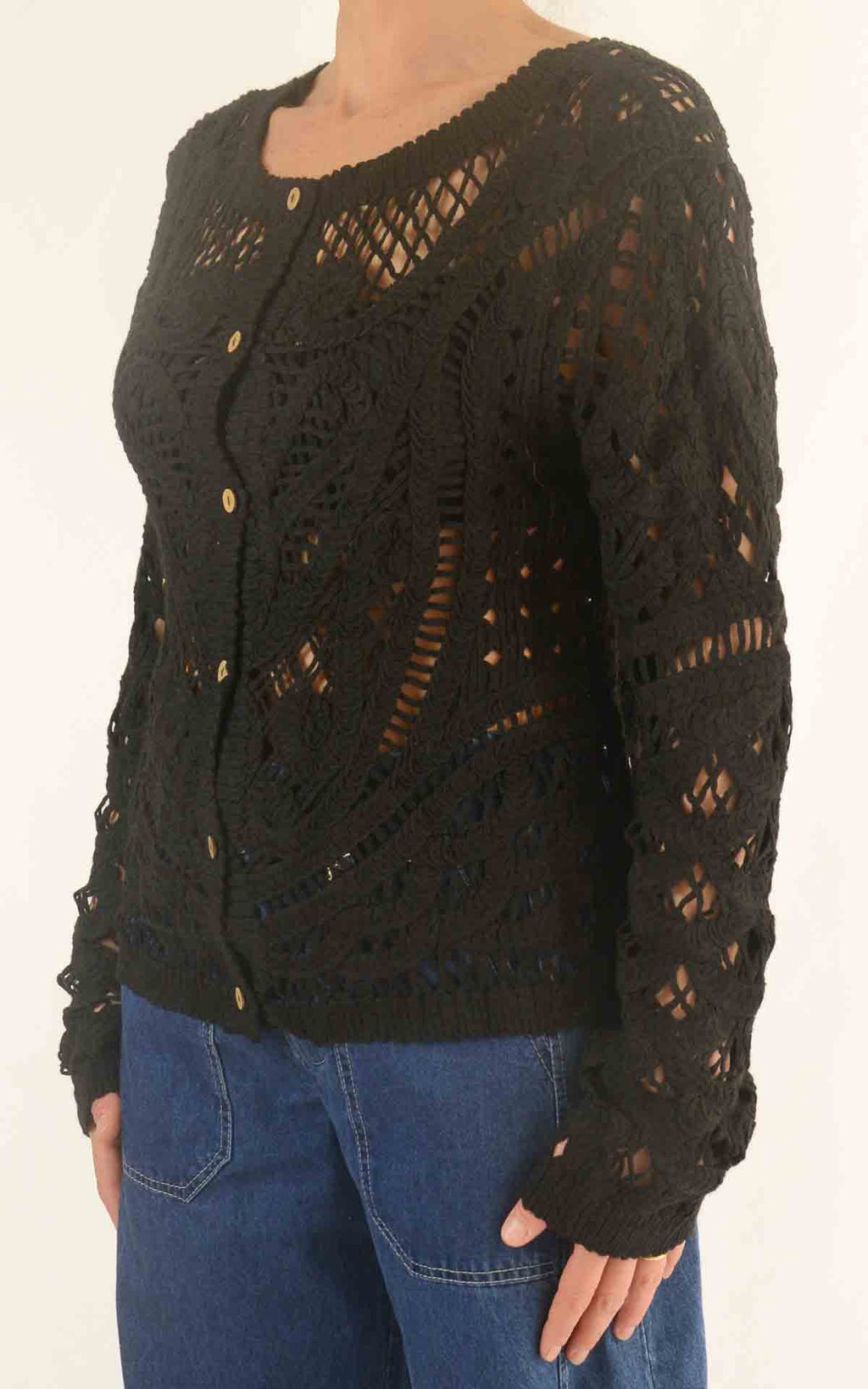 Initial - Cardigan midi macramè - Nero