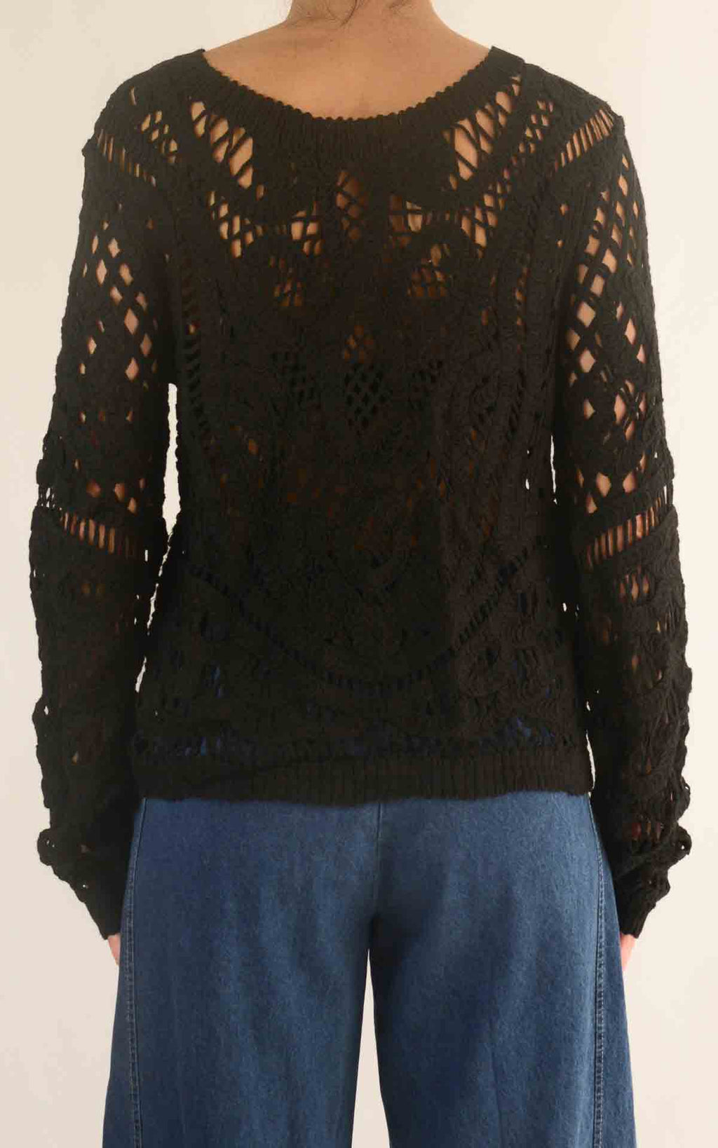 Initial - Cardigan midi macramè - Nero