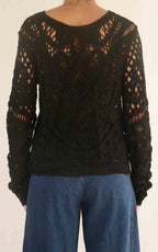 Initial - Cardigan midi macramè - Nero