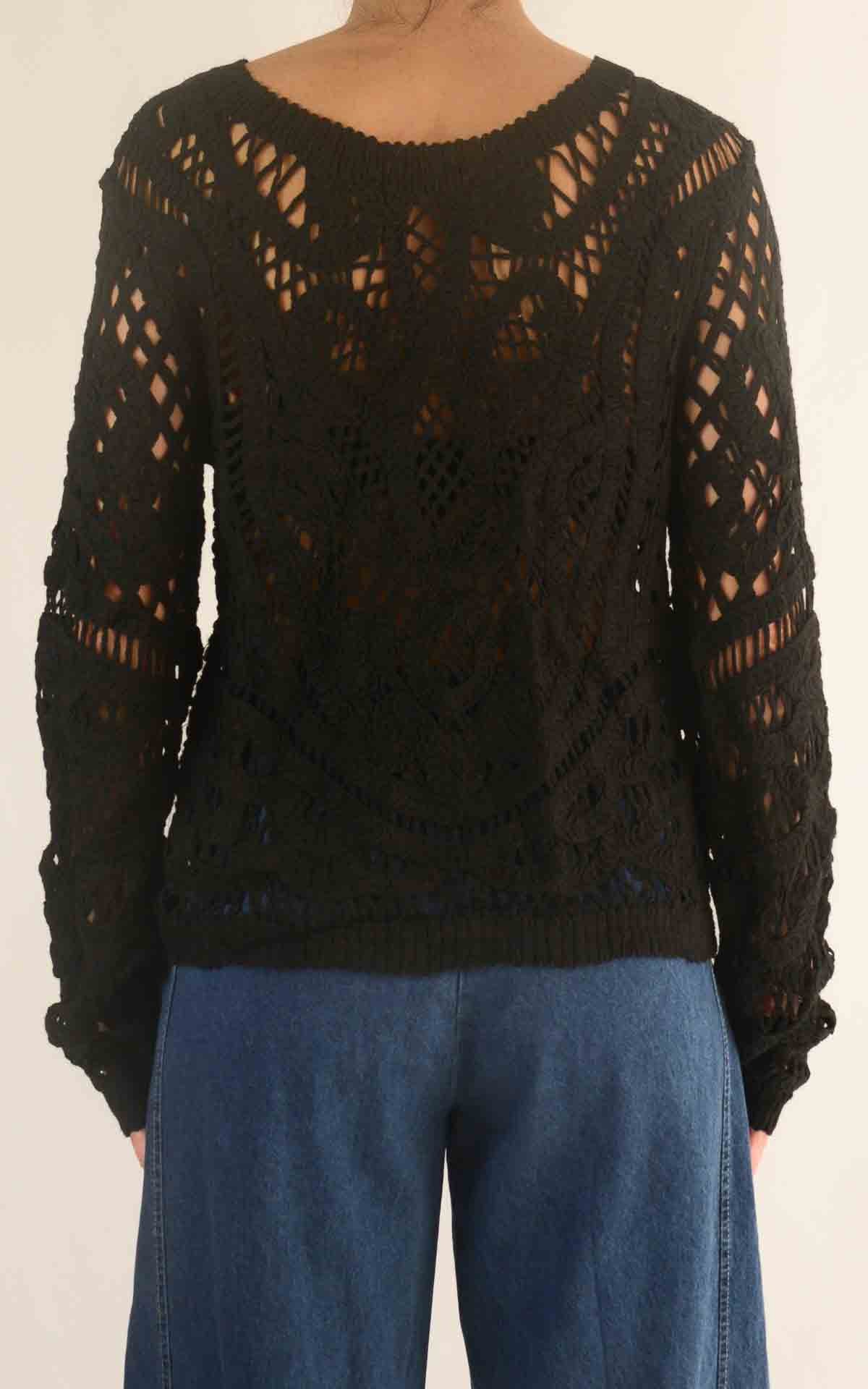 Initial - Cardigan midi macramè - Nero