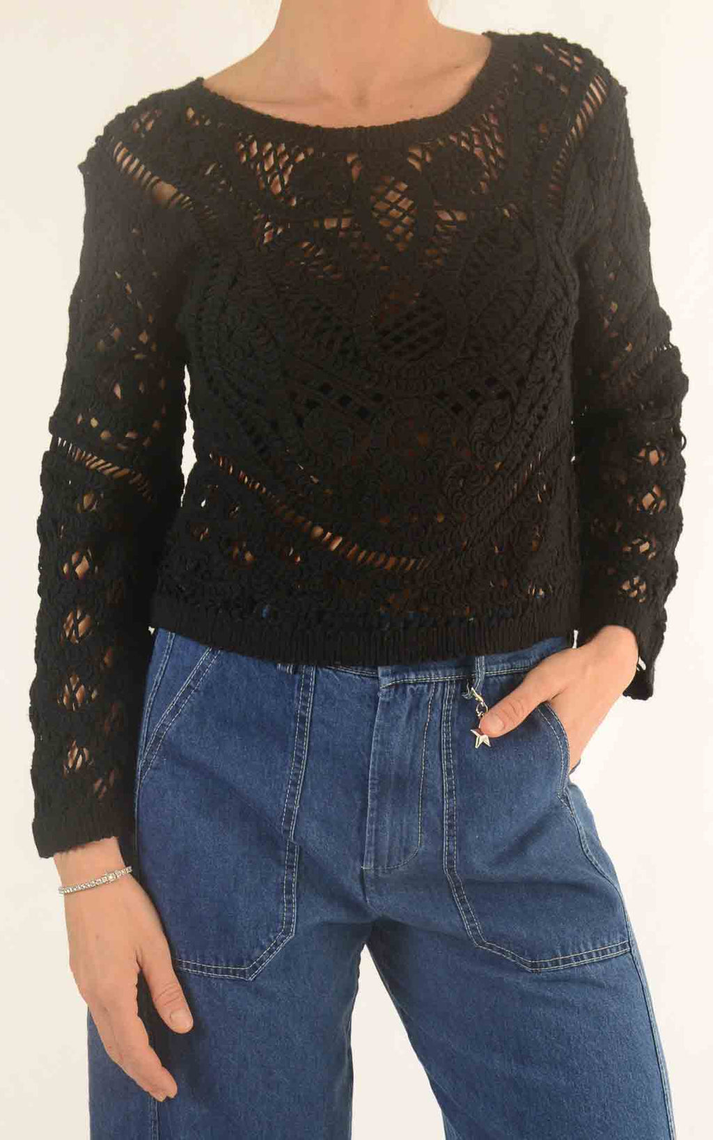 Initial - Maglia macramè - Nero