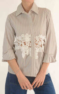 Susymix – Camicia gessata con pizzo – Panna