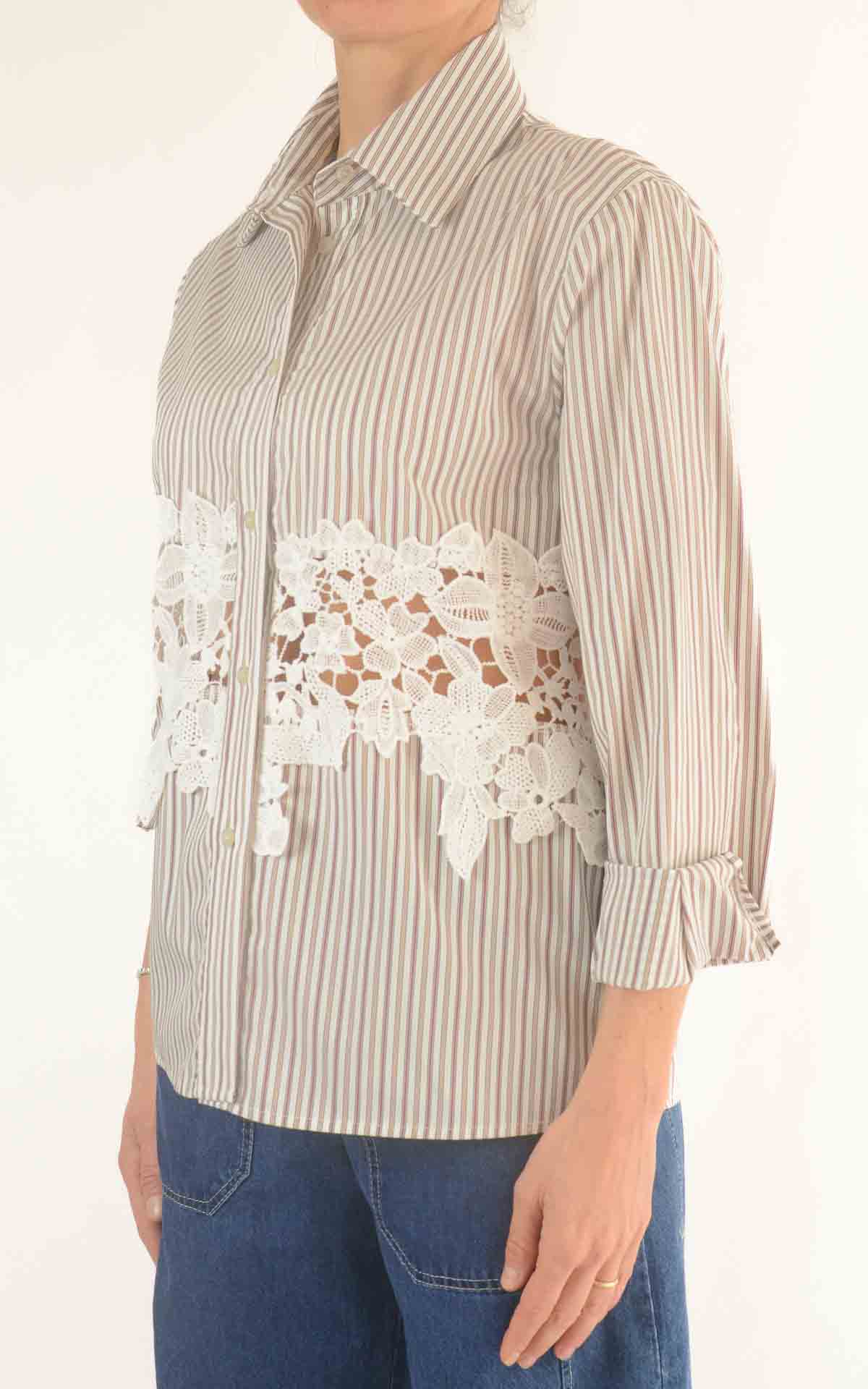 Susymix – Camicia gessata con pizzo – Panna
