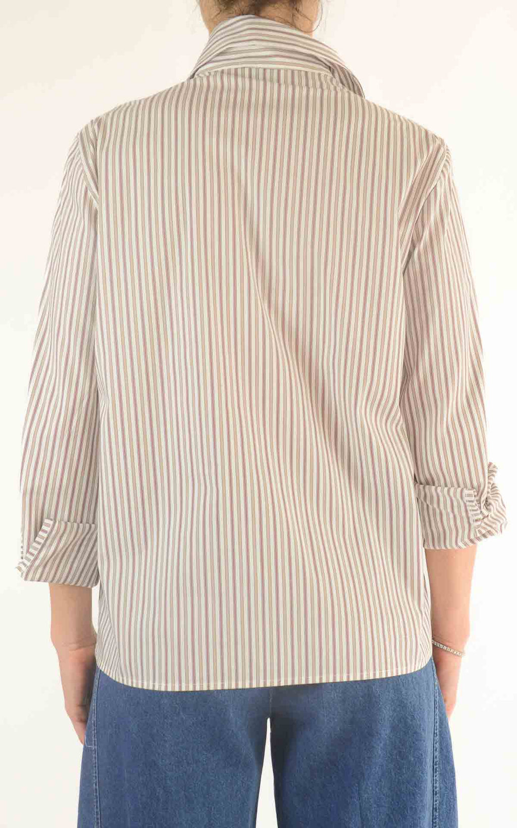 Susymix – Camicia gessata con pizzo – Panna