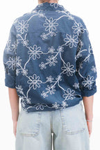 OFF-ON - Camicia con fiori ricamati - Blu
