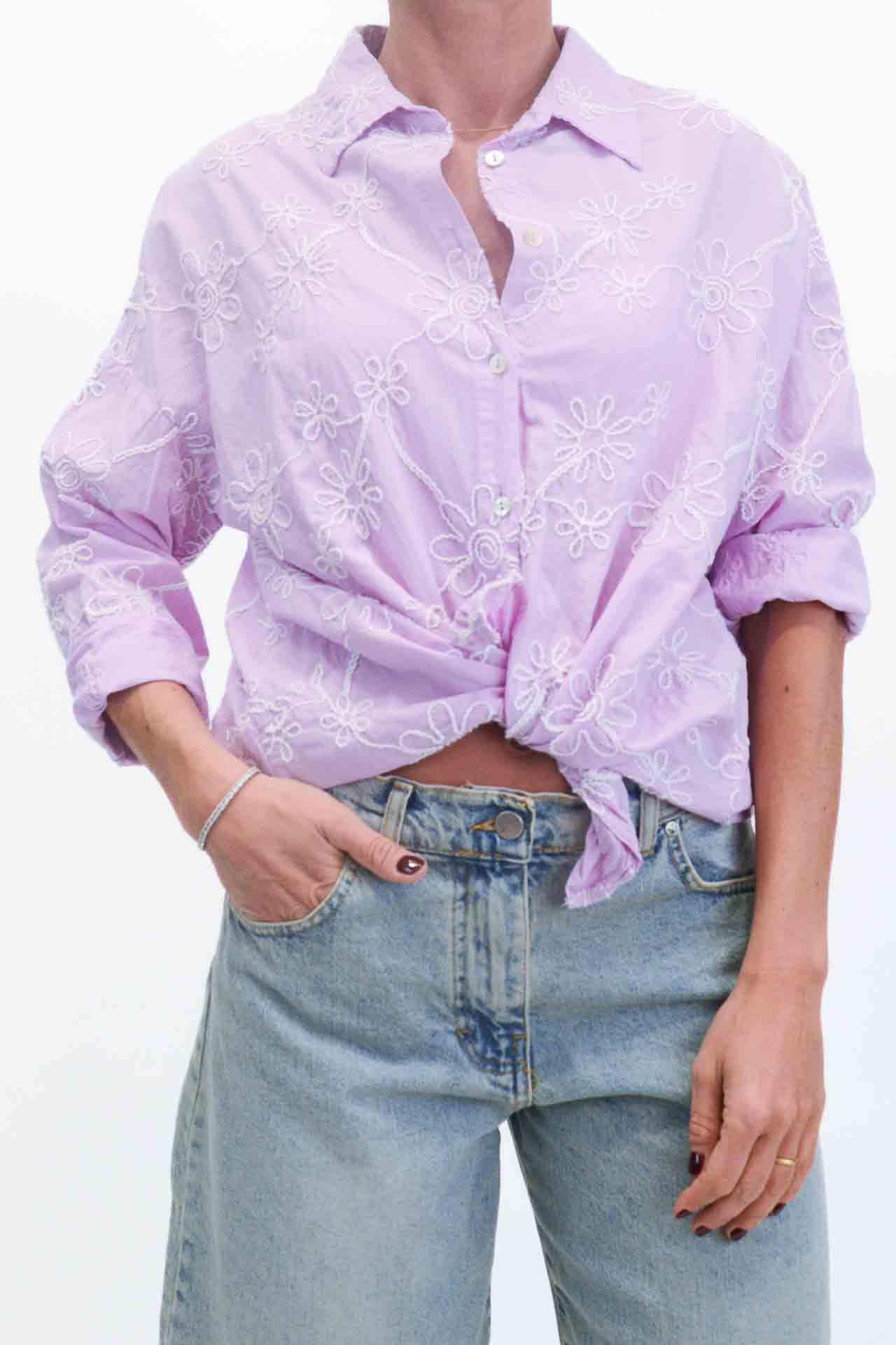 OFF-ON - Camicia con fiori ricamati - Lilla
