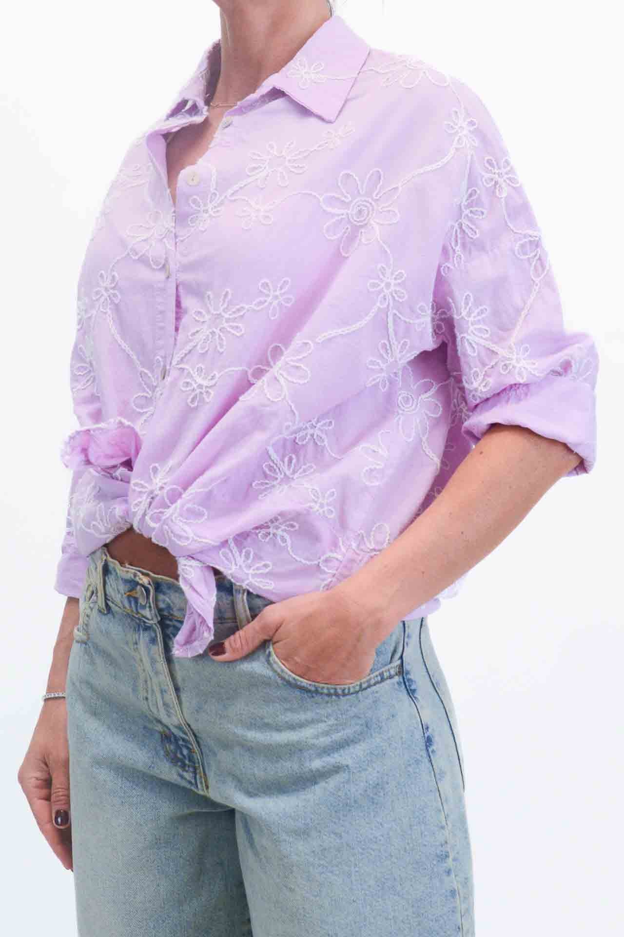OFF-ON - Camicia con fiori ricamati - Lilla