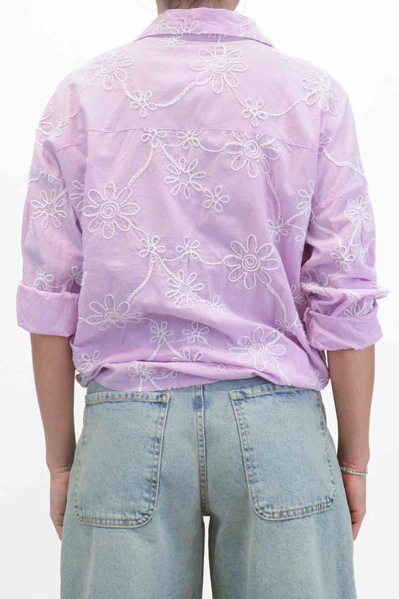 OFF-ON - Camicia con fiori ricamati - Lilla