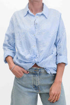 OFF-ON - Camicia con fiori ricamati - Celeste