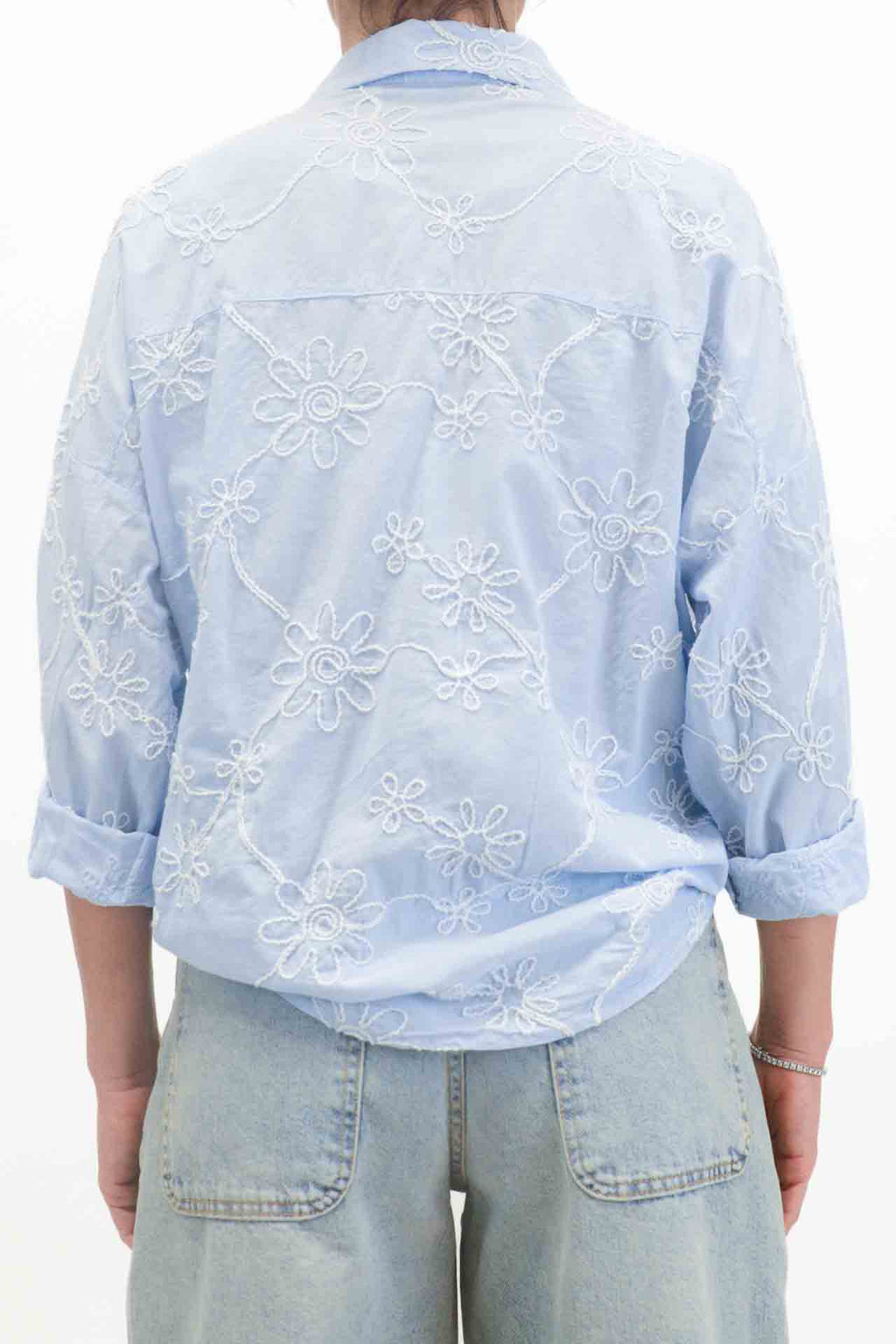 OFF-ON - Camicia con fiori ricamati - Celeste