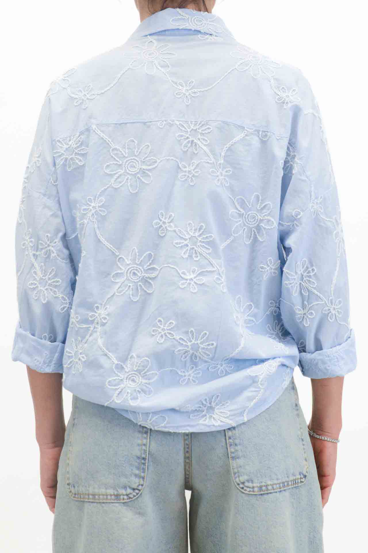 OFF-ON - Camicia con fiori ricamati - Celeste