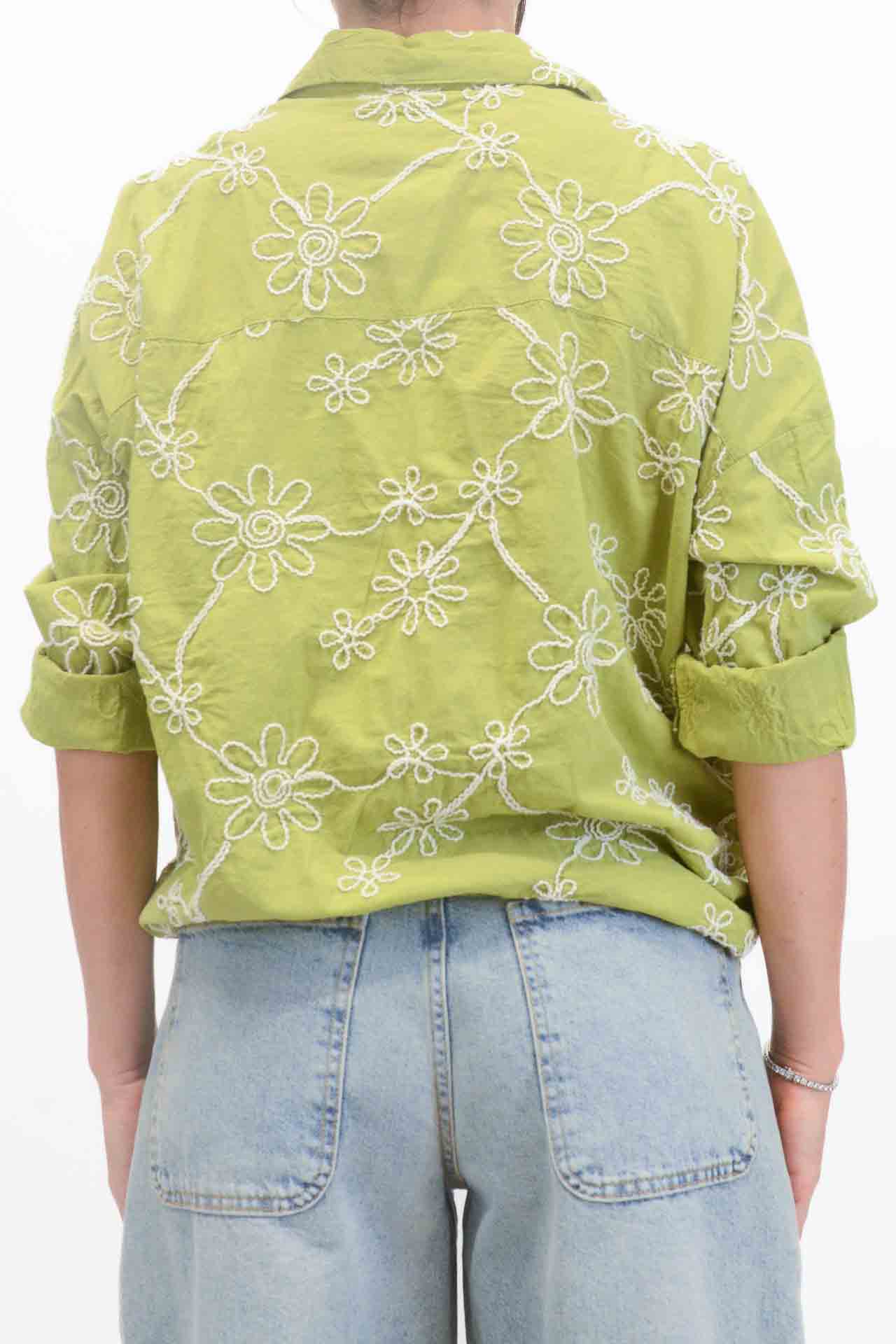 OFF-ON - Camicia con fiori ricamati - Verde