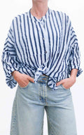 Off-on - Camicia mussola riga - Celeste / blu