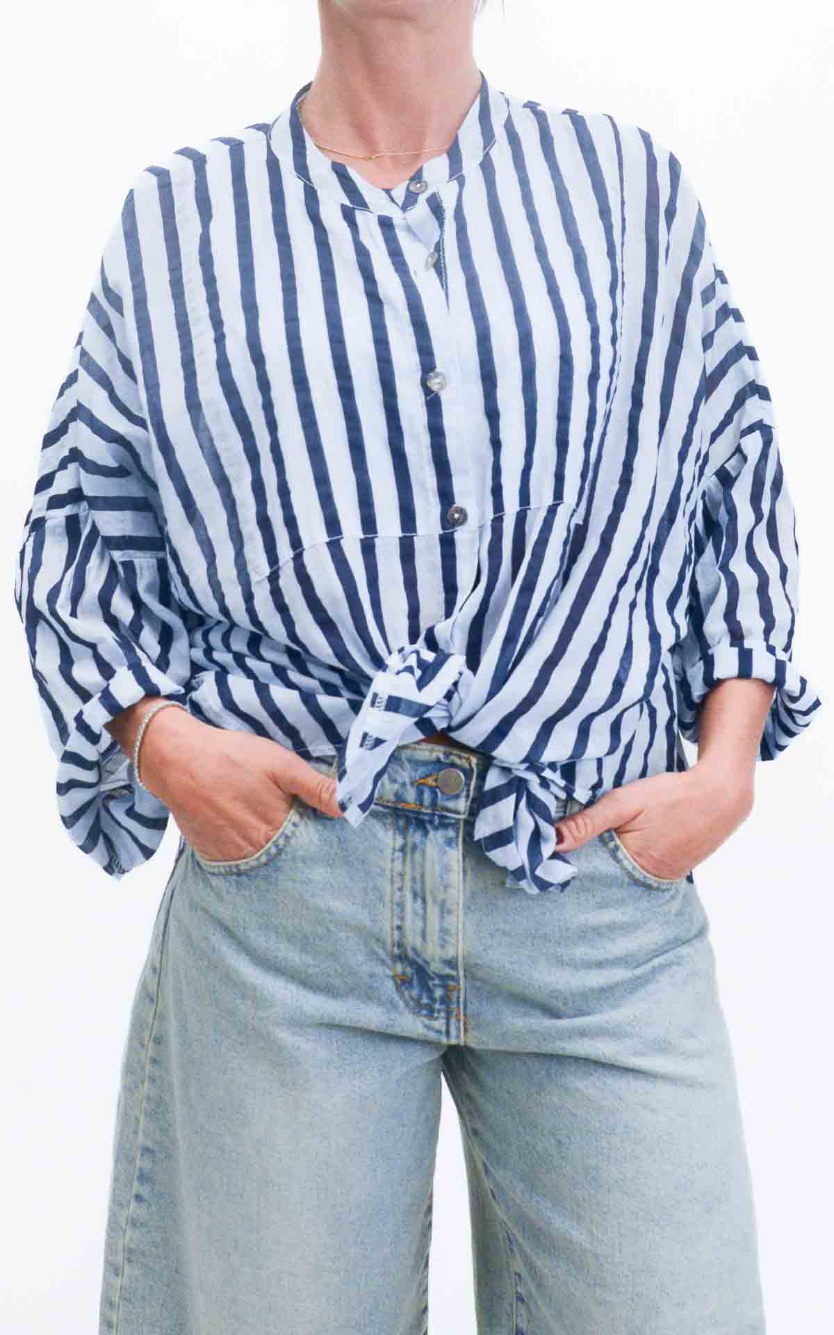 Off-on - Camicia mussola riga - Celeste / blu