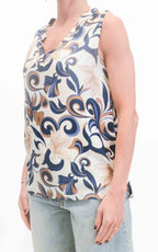 AYFËE - Top coreano stampa geometrica floreale - Burro / blu