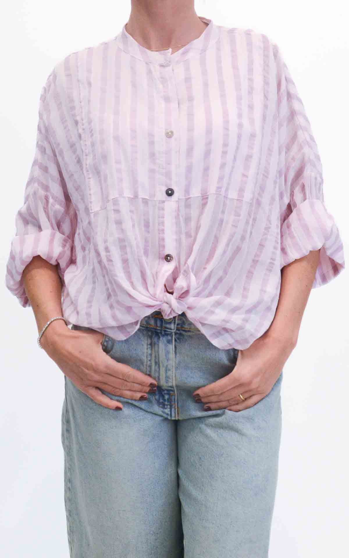 Off-on - Camicia mussola riga - Rosa