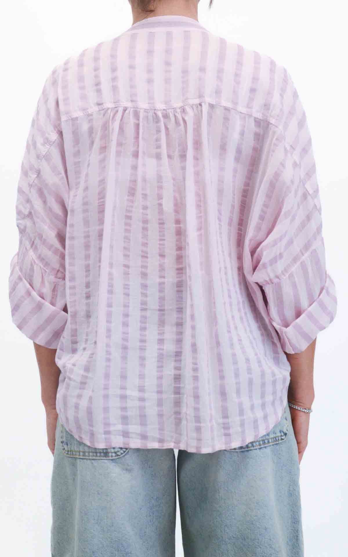 Off-on - Camicia mussola riga - Rosa