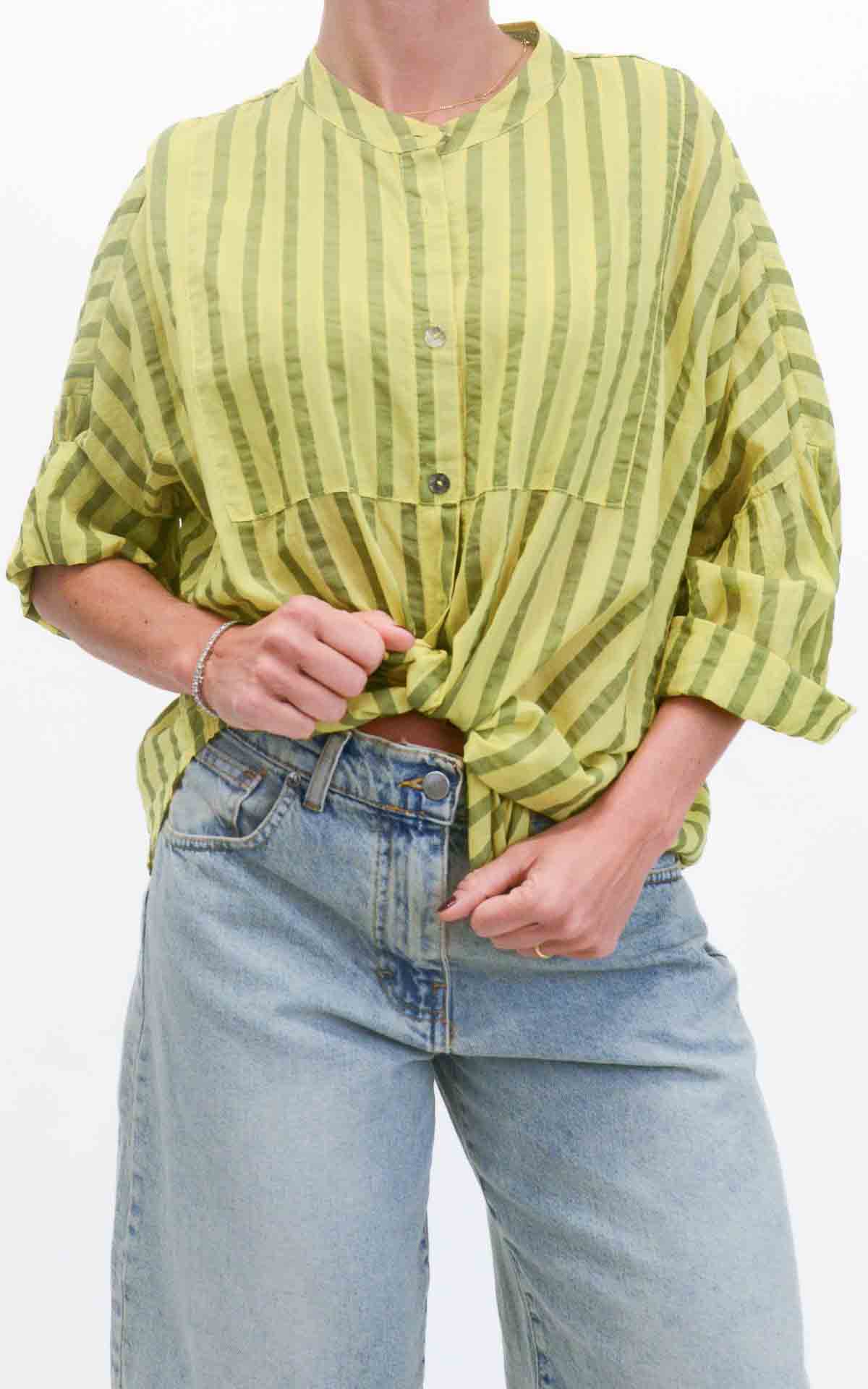 Off-on - Camicia mussola riga - Verde pistacchioo