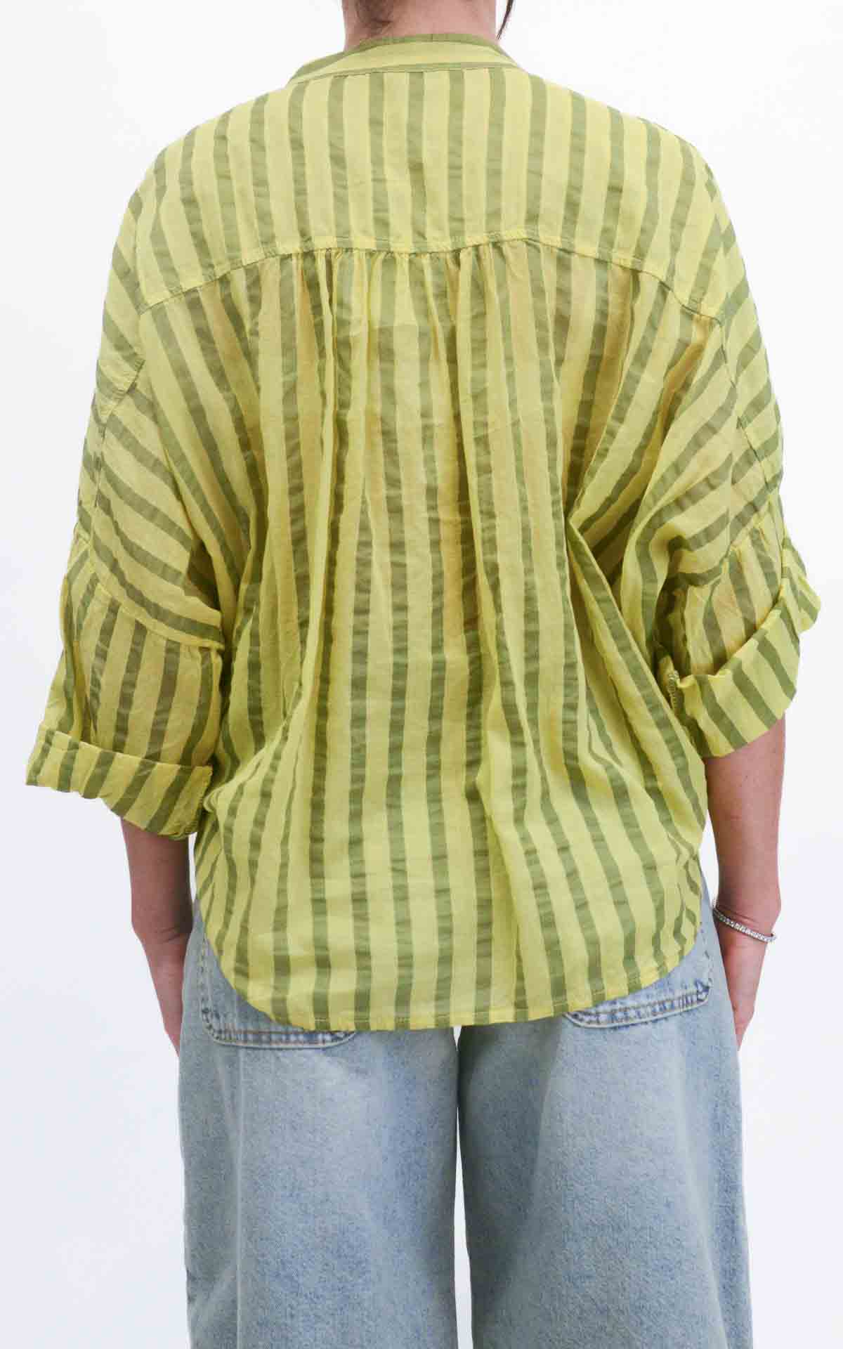 Off-on - Camicia mussola riga - Verde pistacchioo