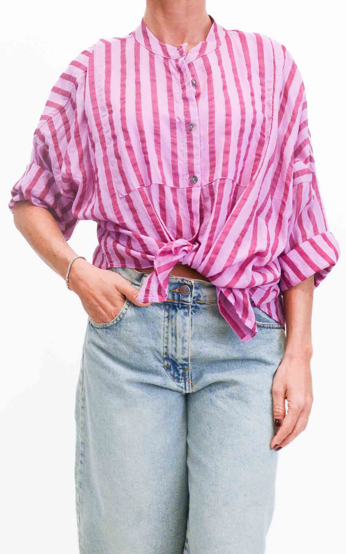 Off-on - Camicia mussola riga - Ciclamino
