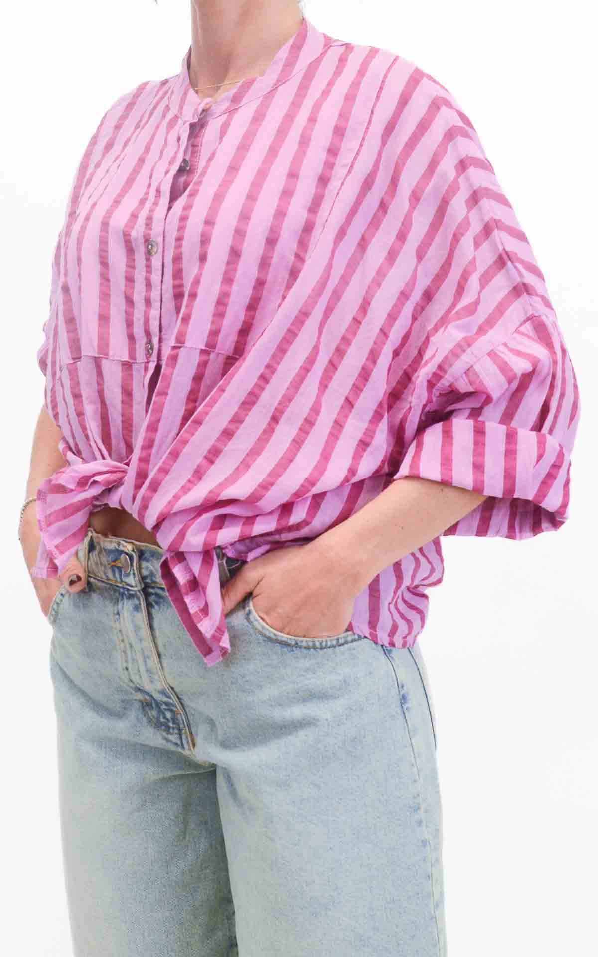 Off-on - Camicia mussola riga - Ciclamino