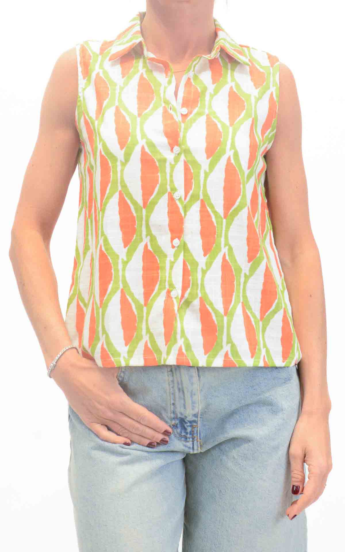 Compañía Fantástica - Camicia smanicata - Arancione/ Verde olio
