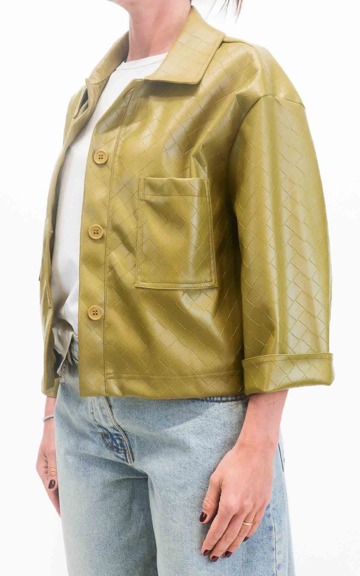 OFF-ON - Giubbino similpelle intreccio - Verde olio