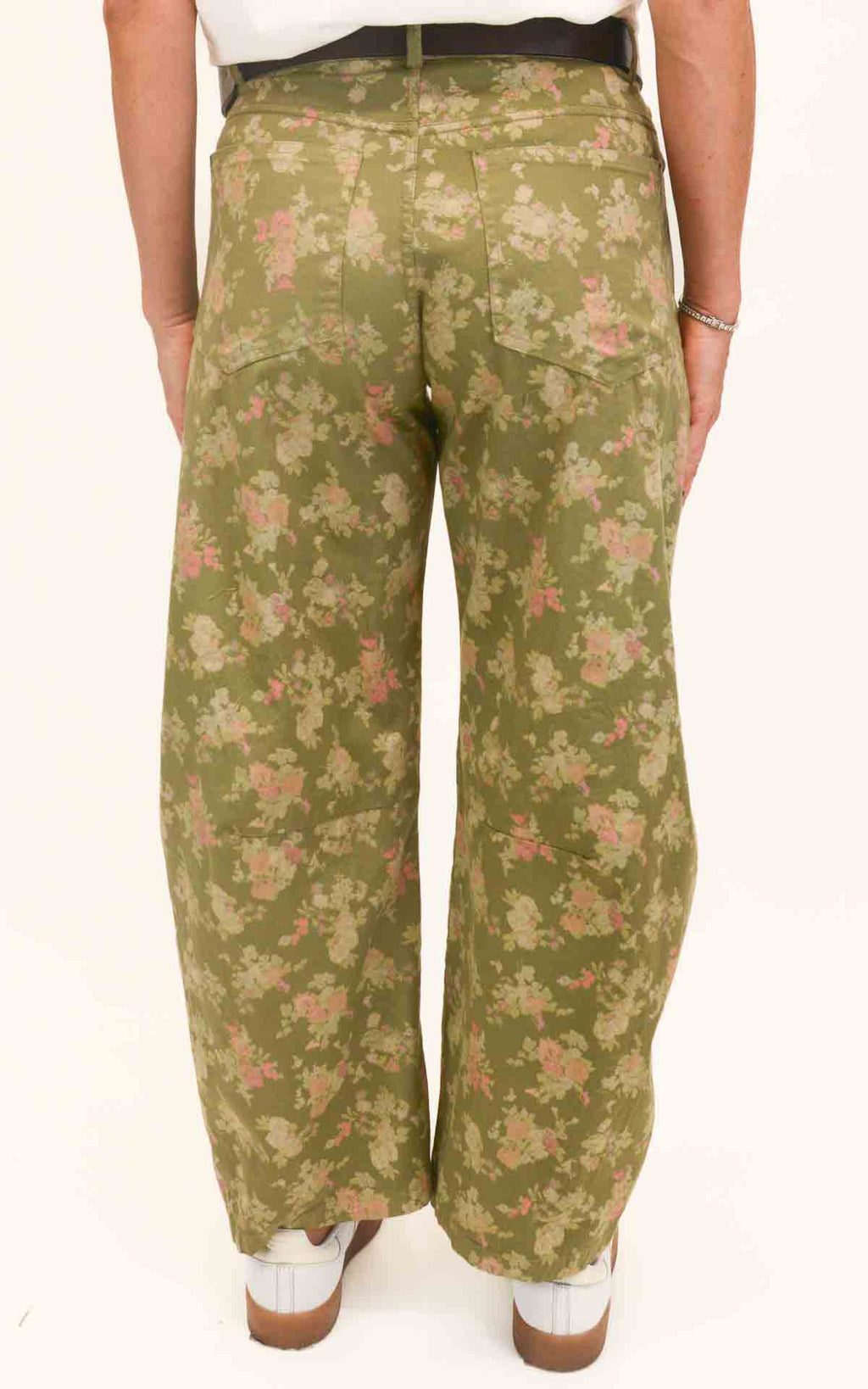 OFF-ON - Pantalone barrel floreale - Verde olio