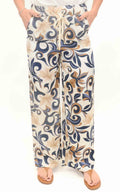 AYFËE -  Pantalone coulisse stampa geometrica floreale - Burro / blu