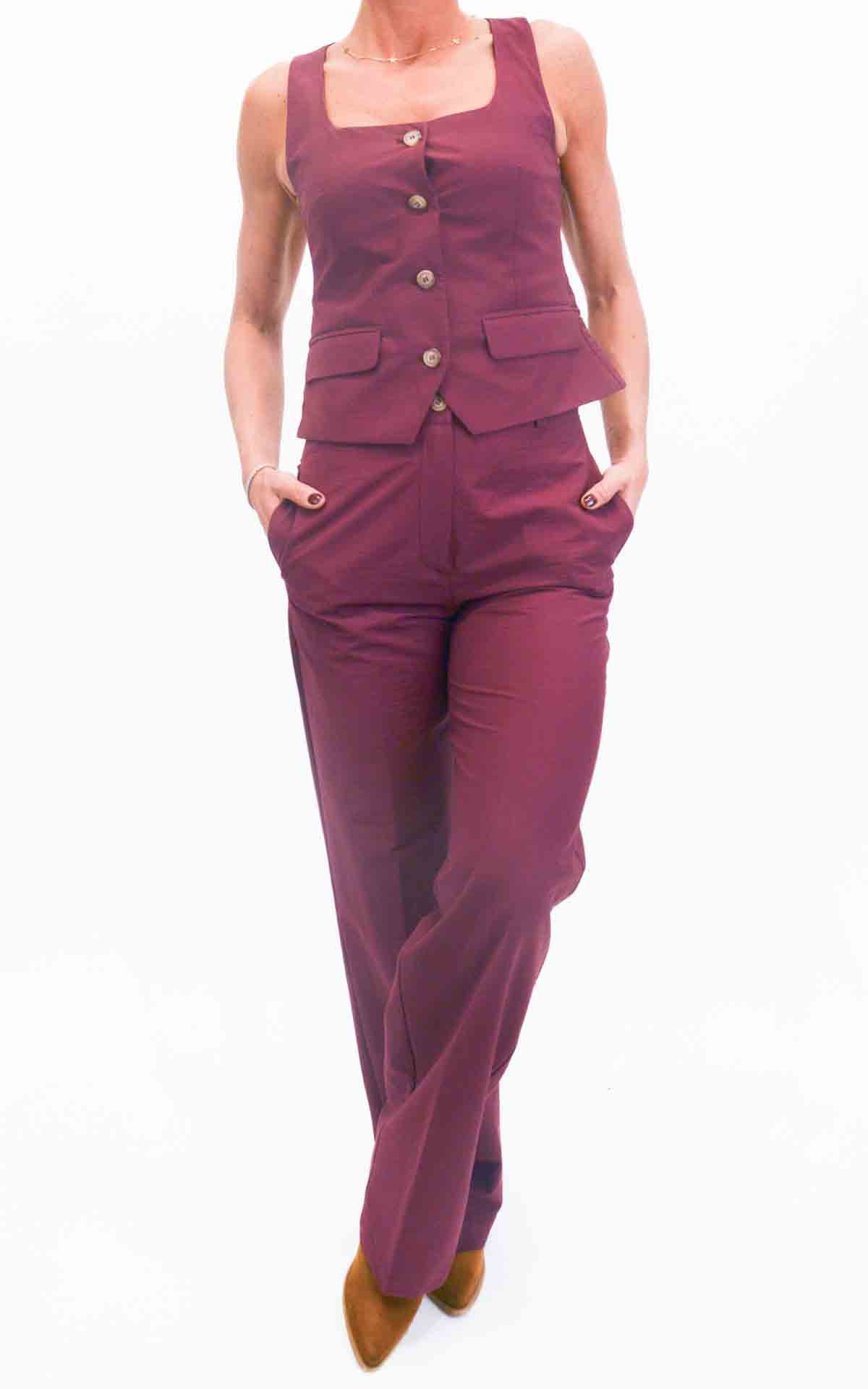 Susymix - Completo gilet e pantalone dritto - Vino