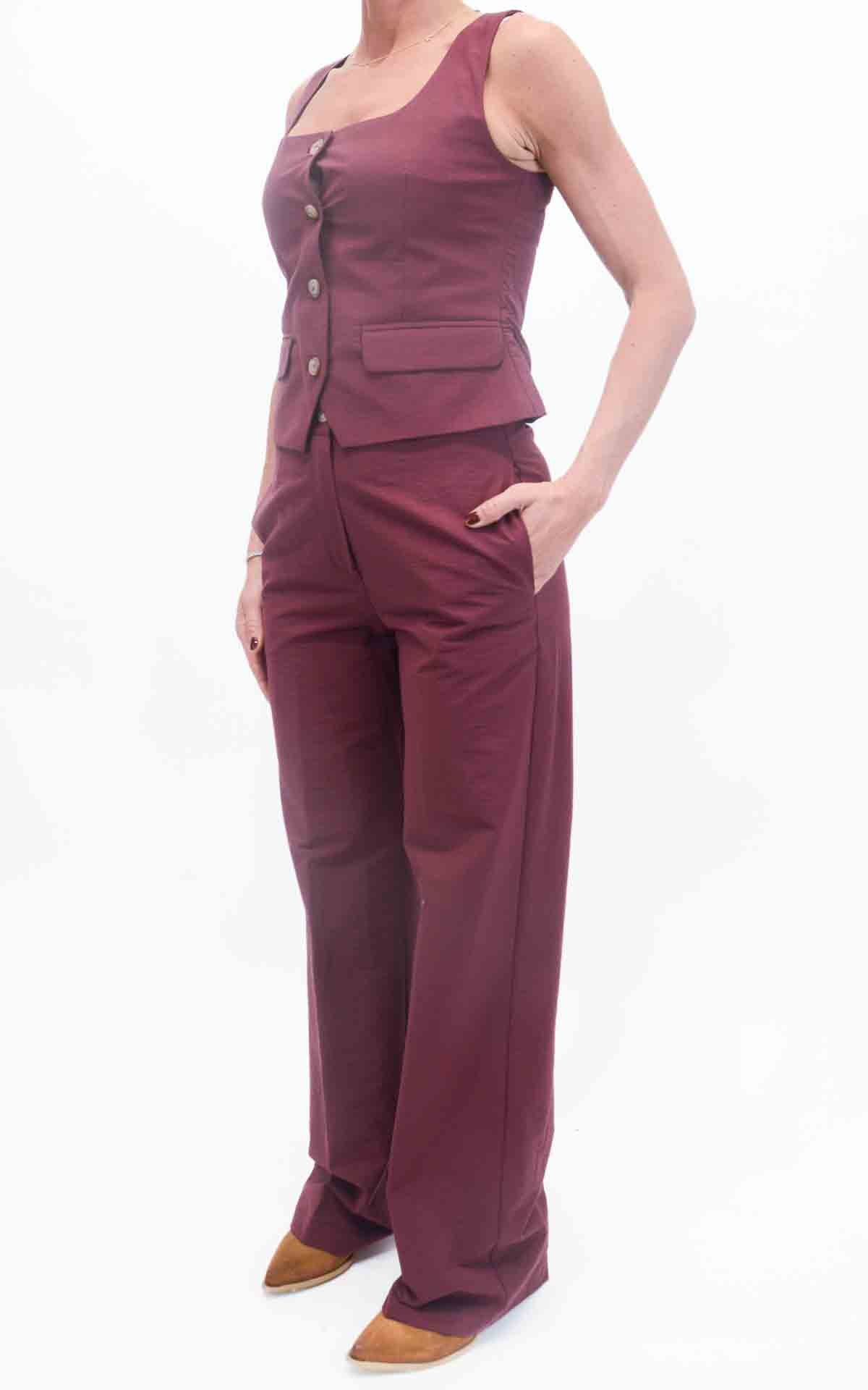 Susymix - Completo gilet e pantalone dritto - Vino