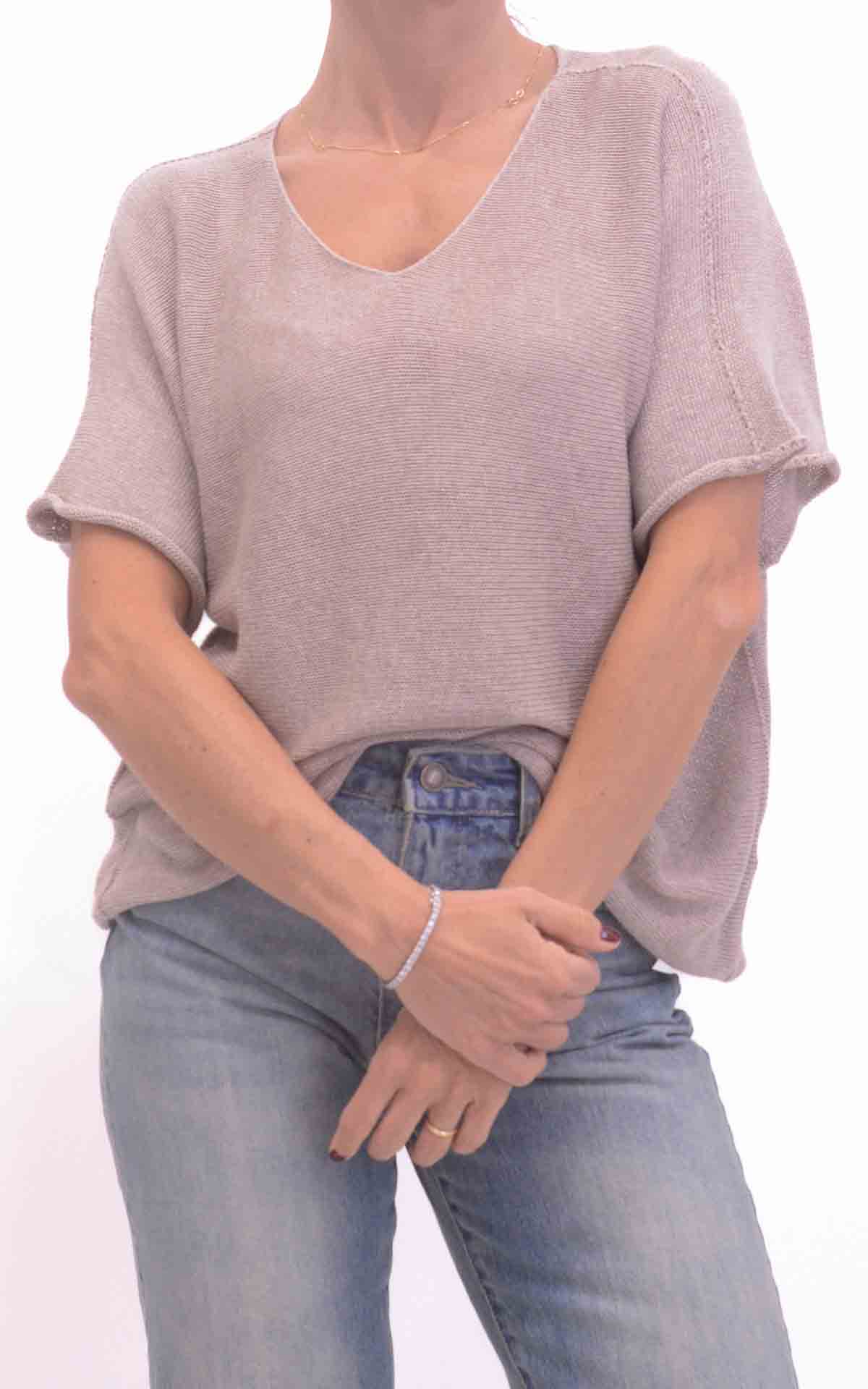 OFF-ON - Maglia filo mezza manica - Tortora