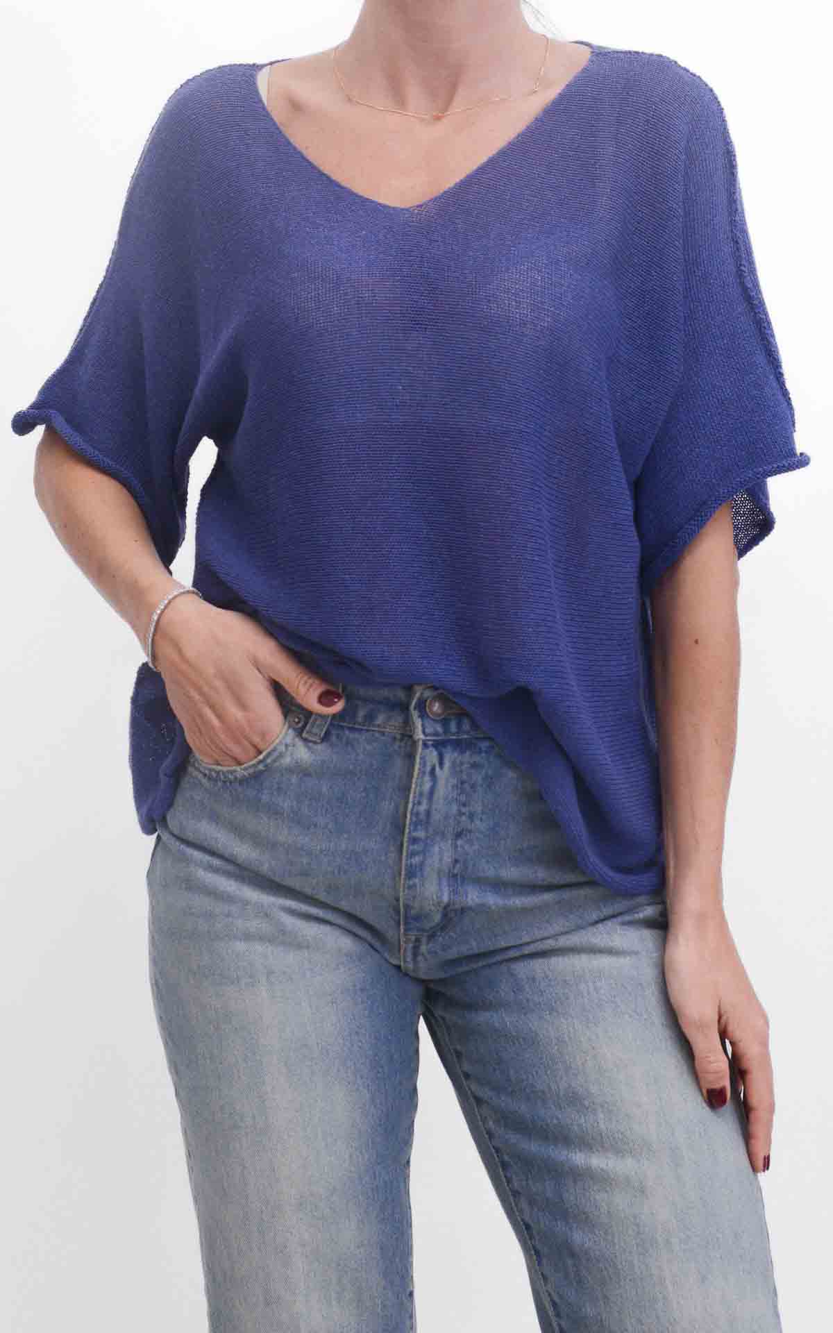 OFF-ON - Maglia filo mezza manica - Blu