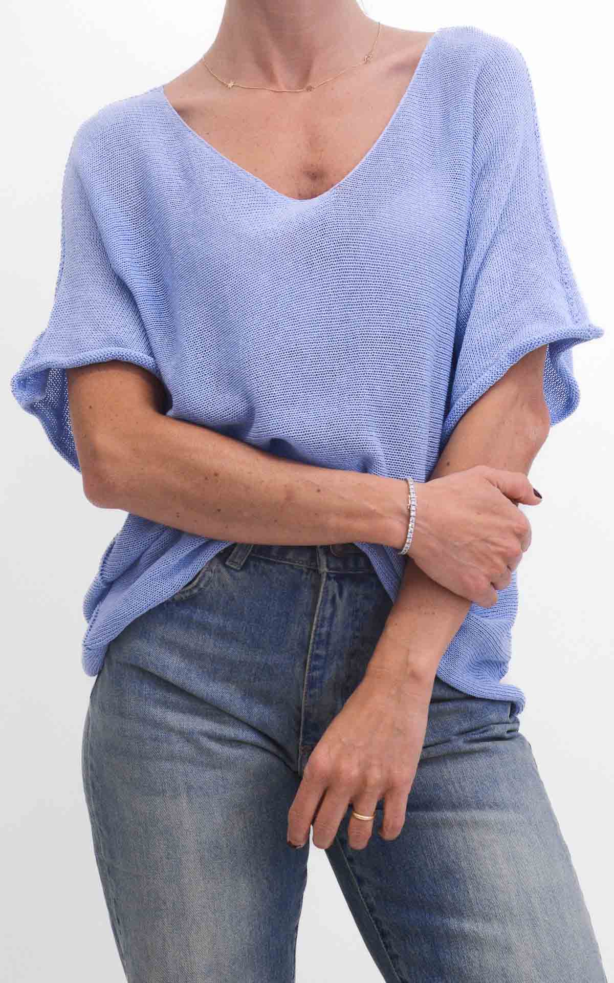 OFF-ON - Maglia filo mezza manica - Celeste