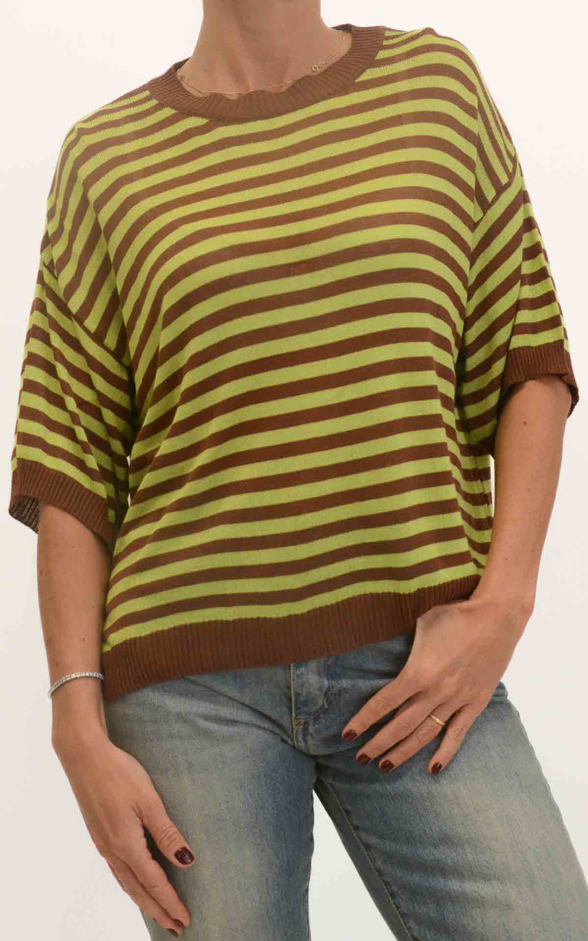 OFF-ON - Maglia a righe - Tabacco/Verde olio