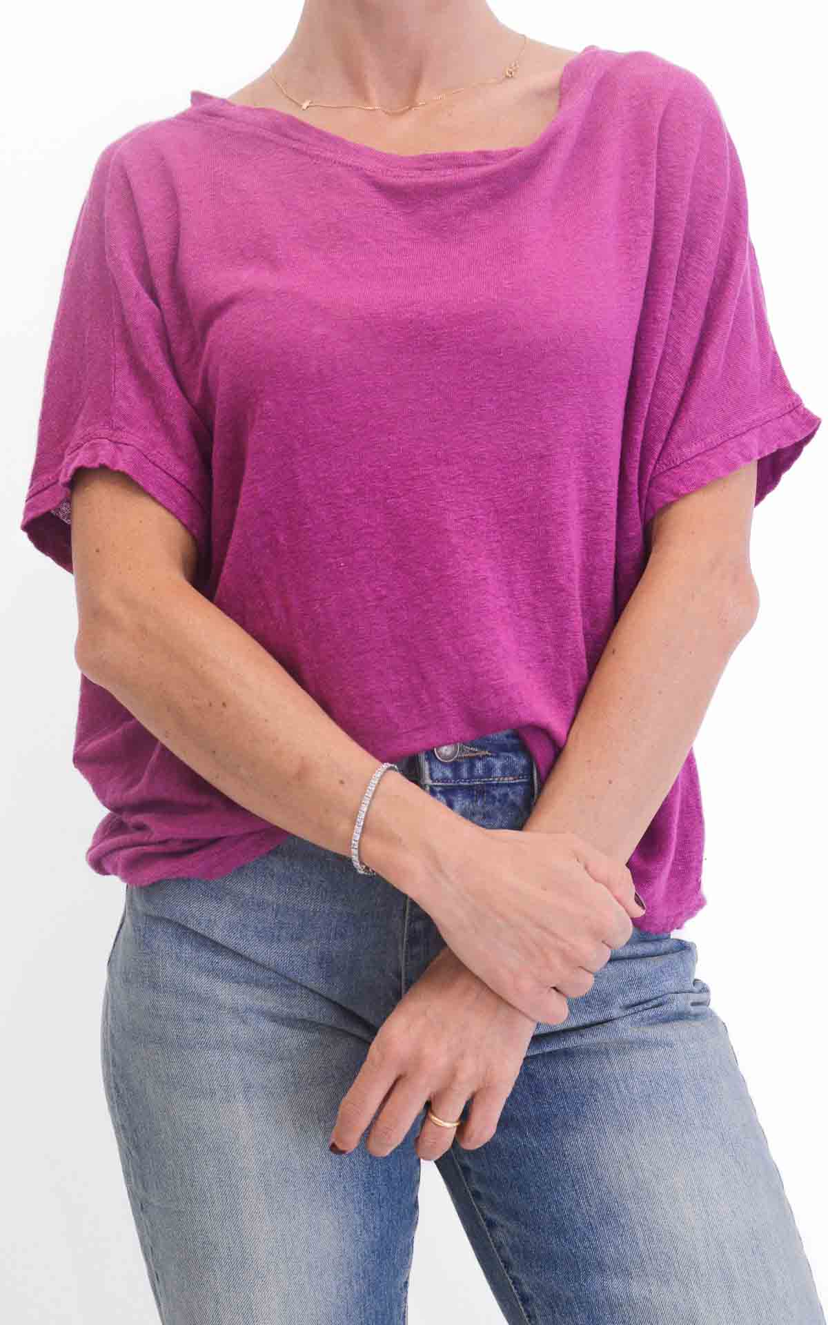 OFF-ON - Maglia in lino scollo a barca - Ciclamino