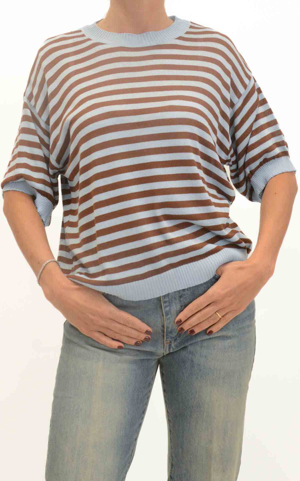 OFF-ON - Maglia a righe - Celeste/Moro