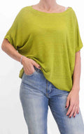 OFF-ON - Maglia in lino scollo a barca - Verde pistacchio