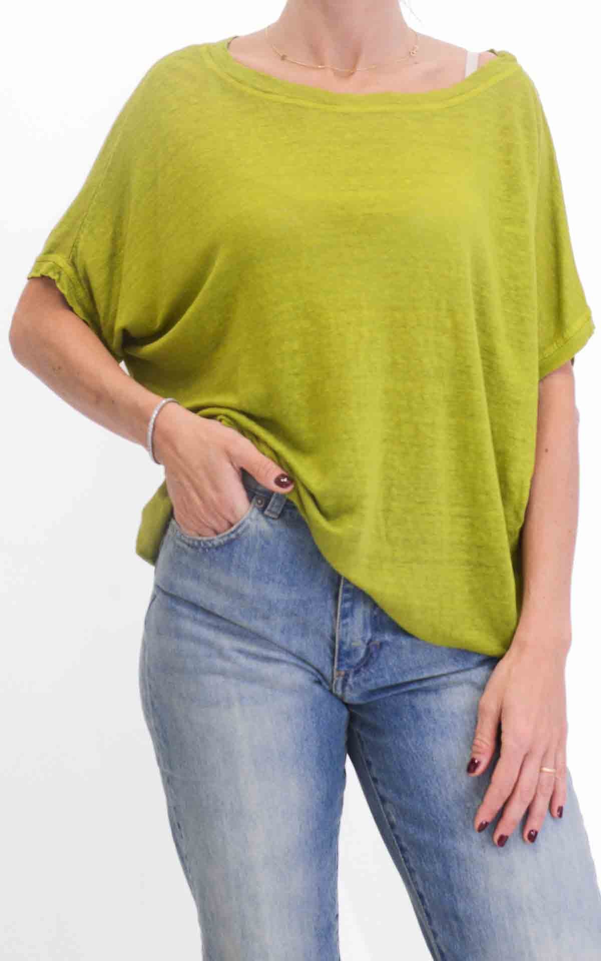 OFF-ON - Maglia in lino scollo a barca - Verde pistacchio