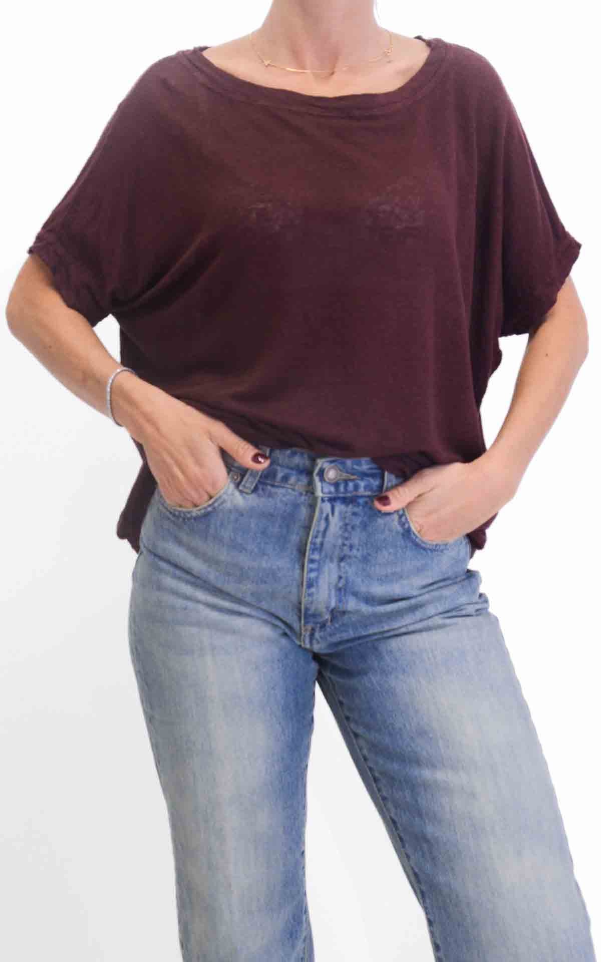 OFF-ON - Maglia in lino scollo a barca - Marrone bruciato