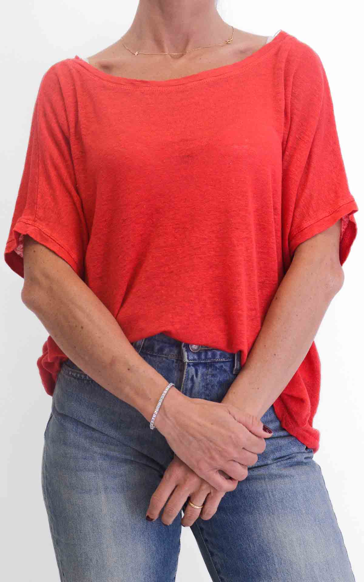 OFF-ON - Maglia in lino scollo a barca - Corallo