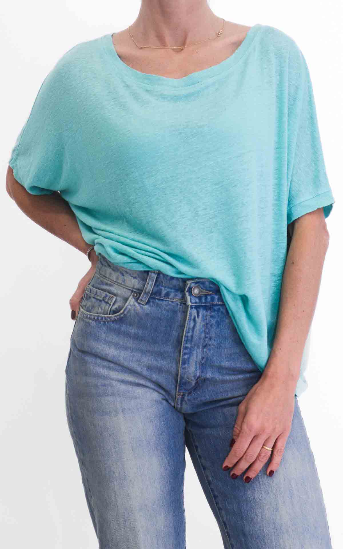 OFF-ON - Maglia in lino scollo a barca - Verde acqua