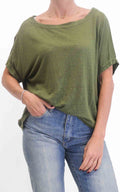OFF-ON - Maglia in lino scollo a barca - Verde militare