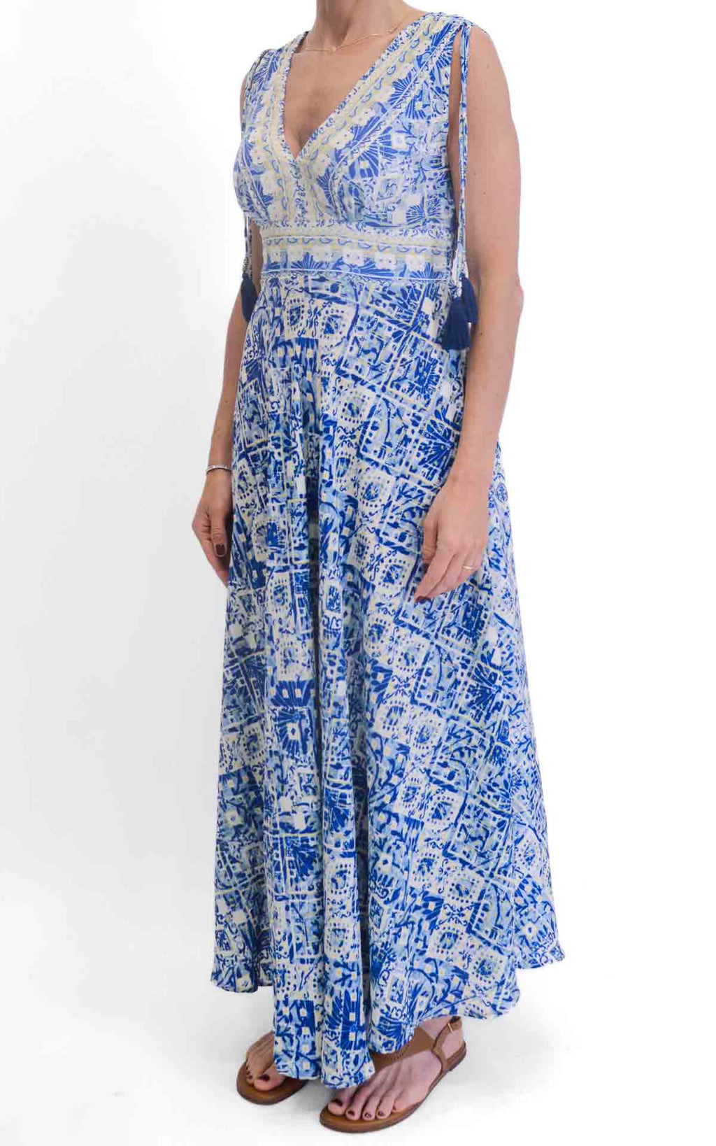 AYFËE - Abito lungo scollo Marylin - Azzurro/Panna