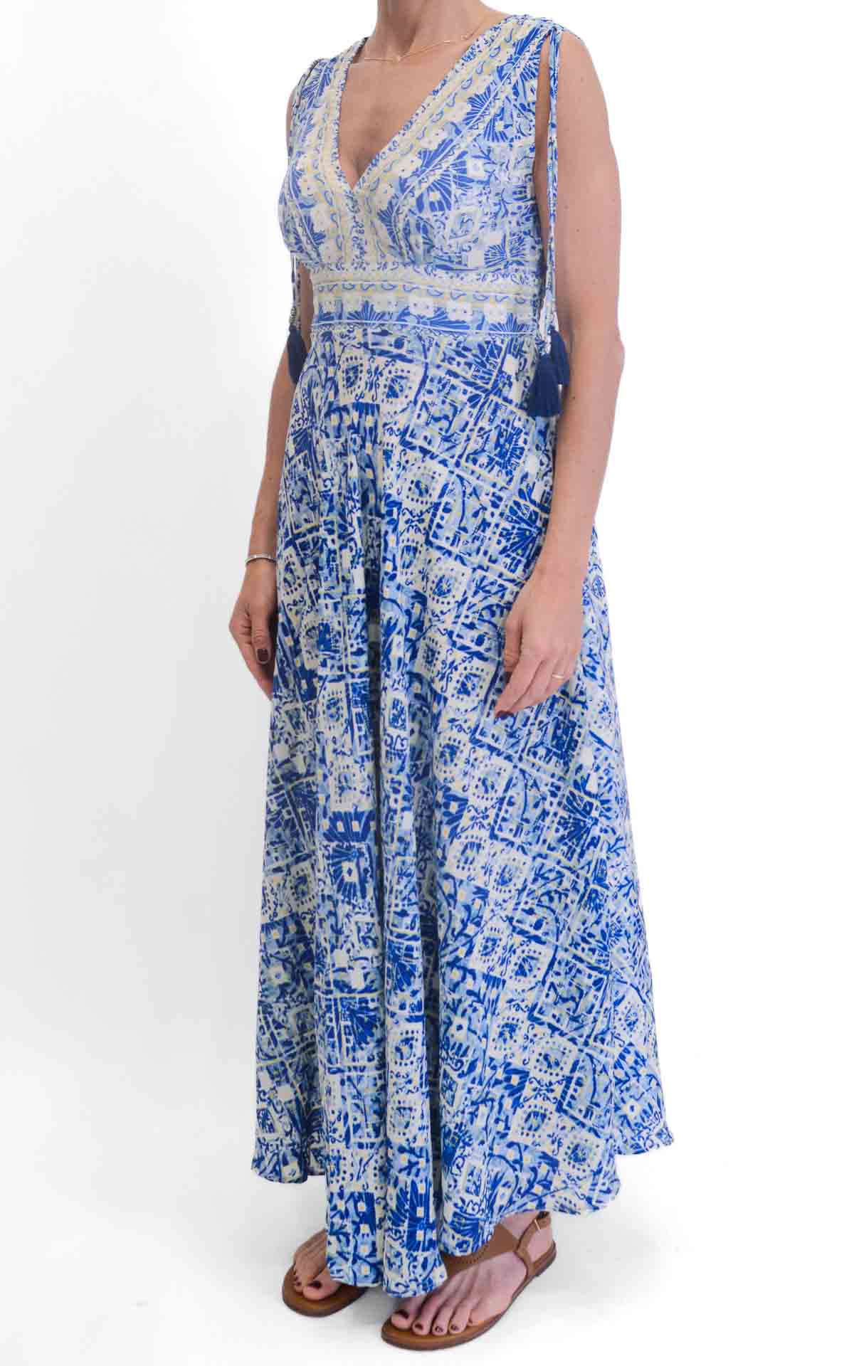 AYFËE - Abito lungo scollo Marylin - Azzurro/Panna