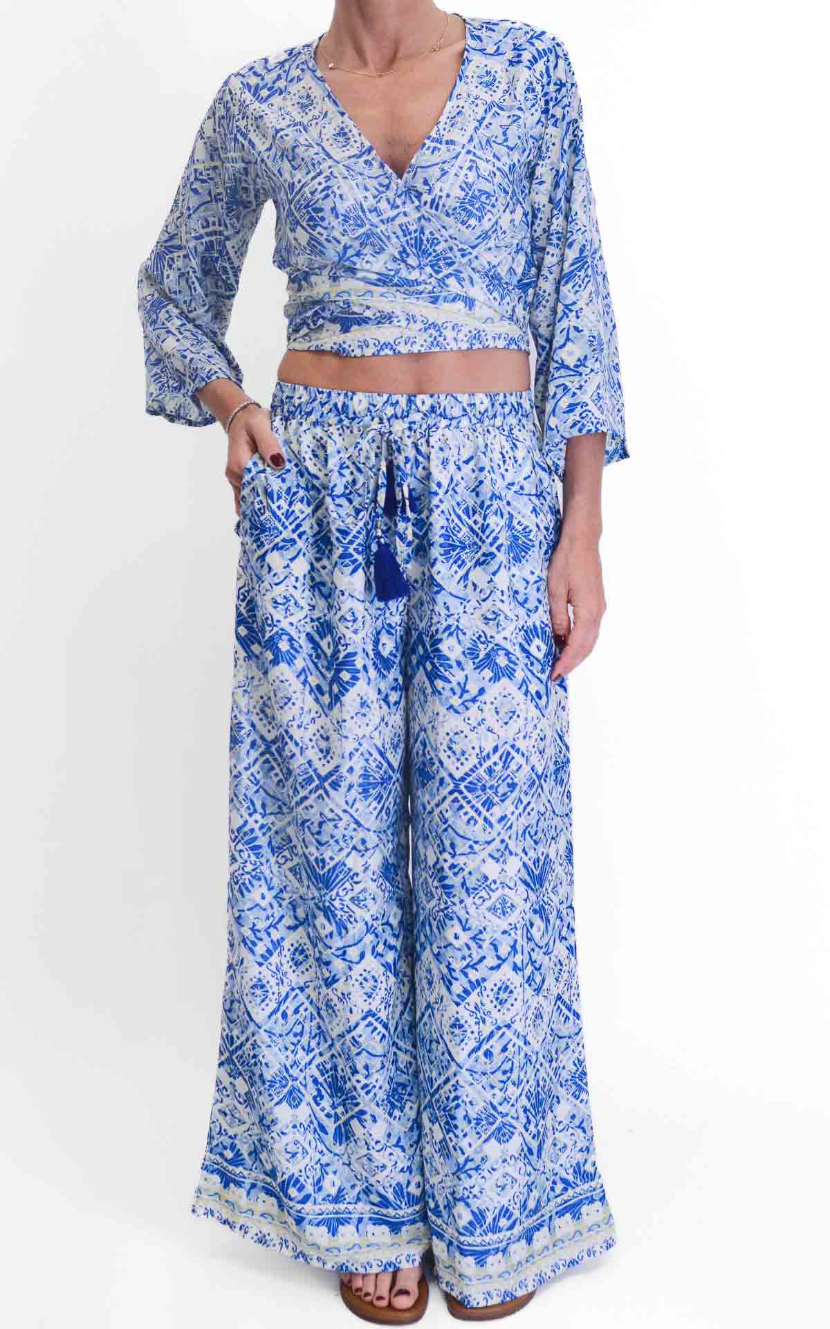 AYFËE - Pantalone a fantasia - Azzurro/Panna