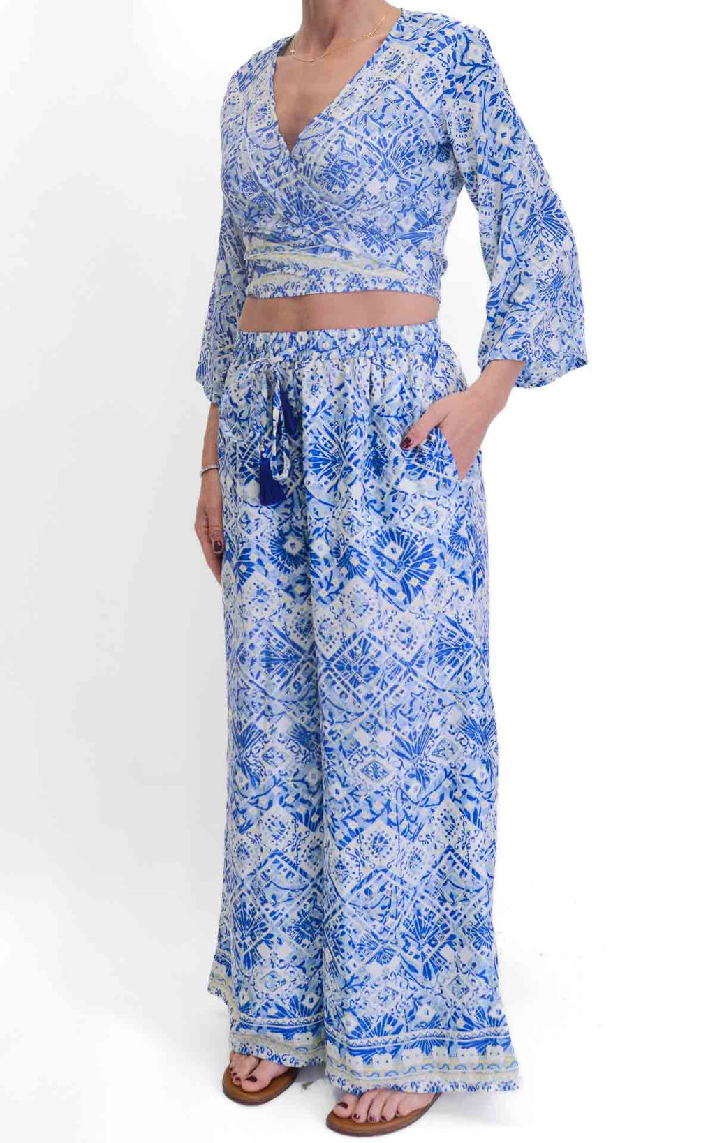 AYFËE - Pantalone a fantasia - Azzurro/Panna