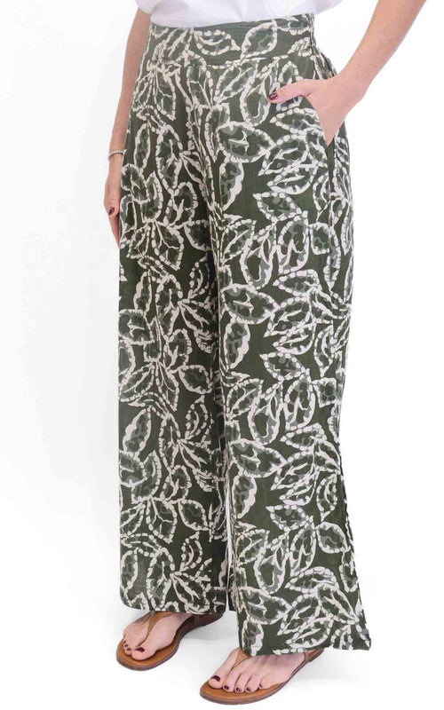 AYFËE - Pantalone fantasia con elastico in vita - Verde militare